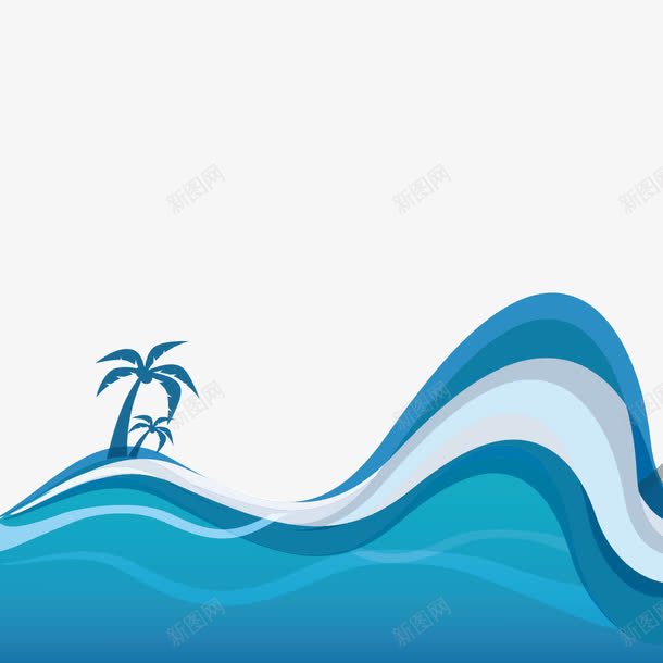 水浪和叶子矢量图ai免抠素材_新图网 https://ixintu.com 卡通 卡通椰子树 椰子树 水浪 蓝色 矢量图