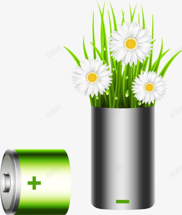 创意电池矢量图ai免抠素材_新图网 https://ixintu.com 环保 电池 白色花朵 绿色电池 节能环保 花朵 矢量图