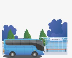 蓝色巴士公交站台矢量图素材