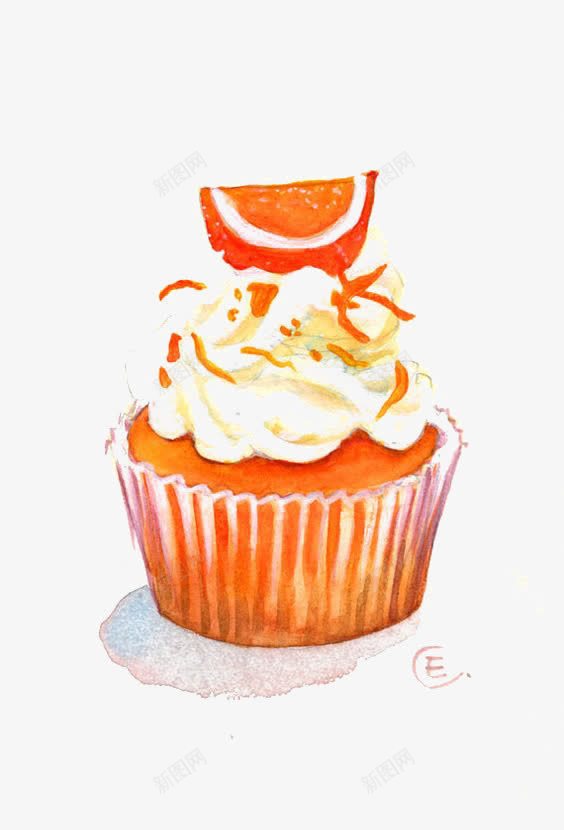 橙子味蛋糕png免抠素材_新图网 https://ixintu.com 奶油 手绘蛋糕 橙子味 纸杯蛋糕