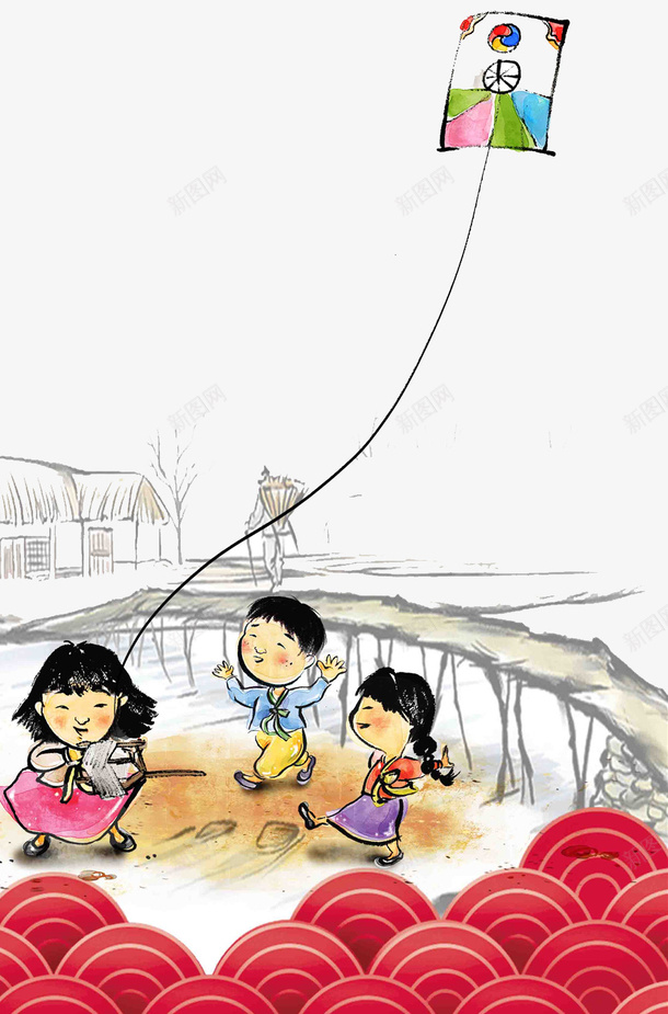 放风筝的孩子png免抠素材_新图网 https://ixintu.com 卡通 孩子 手绘 水彩 风筝