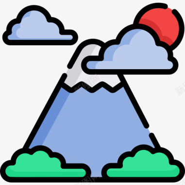 富士山日本35线性颜色图标图标