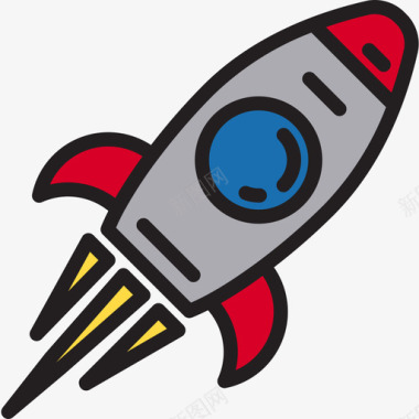 火箭太空和宇宙线性色彩图标图标