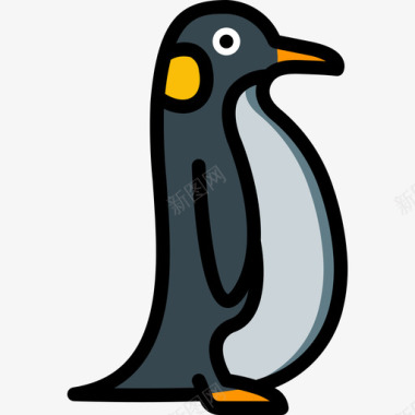 企鹅海洋生物28线性颜色图标图标