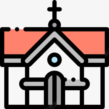 教堂新年提案13线性颜色图标图标