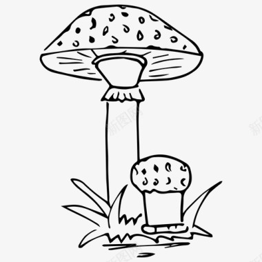 蘑菇森林秋天的素描图标图标
