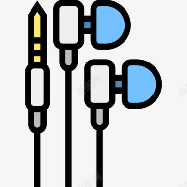耳机技术和电子产品线性颜色图标图标
