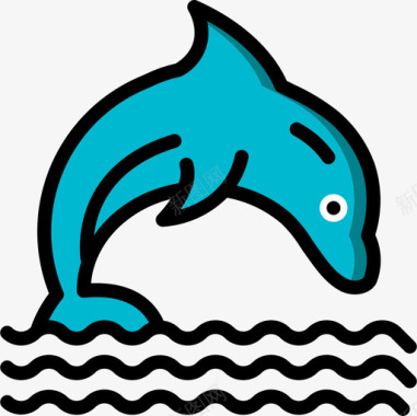海豚海洋生物28线性颜色图标图标