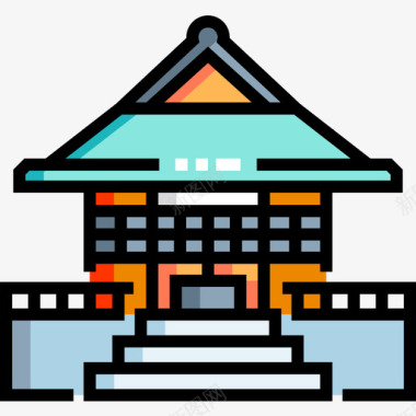 神道日本32线性颜色图标图标
