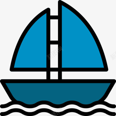 帆船运输100线型颜色图标图标
