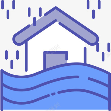 洪水灾难8线颜色图标图标