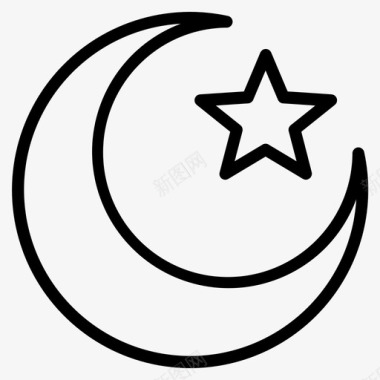 新月和星星伊斯兰教伊斯兰教路线图标图标