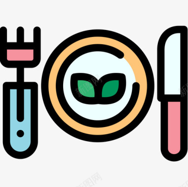 餐具素食食品线性颜色图标图标