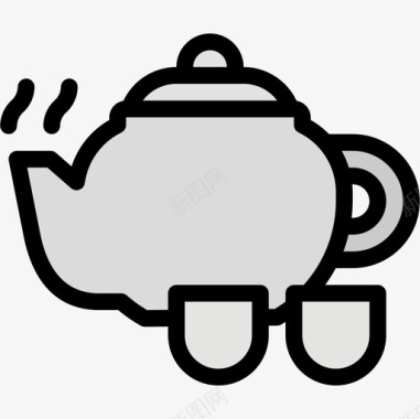 茶壶饮料13线性颜色图标图标