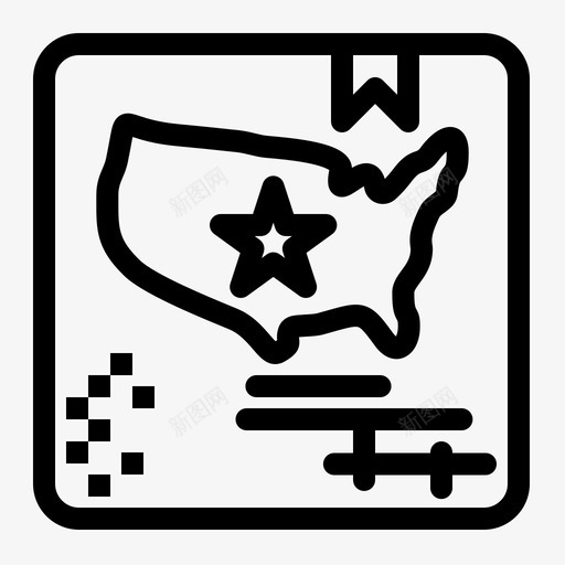 美国国旗地图图标svg_新图网 https://ixintu.com 世界 国旗 地图 美国 黑线