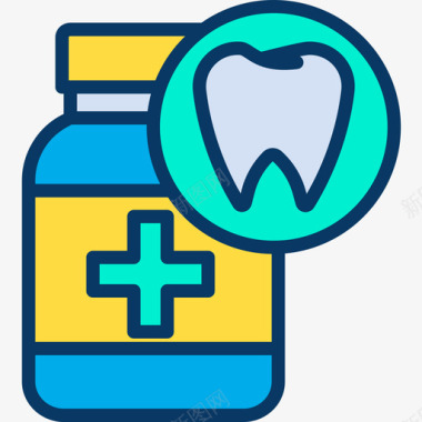 药丸瓶牙科17线性颜色图标图标