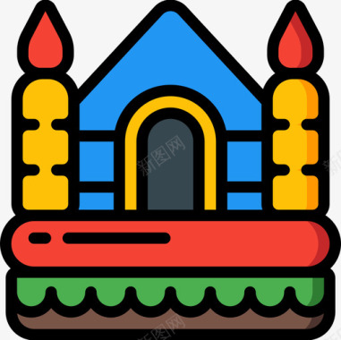 弹性城堡5号游乐场线性颜色图标图标
