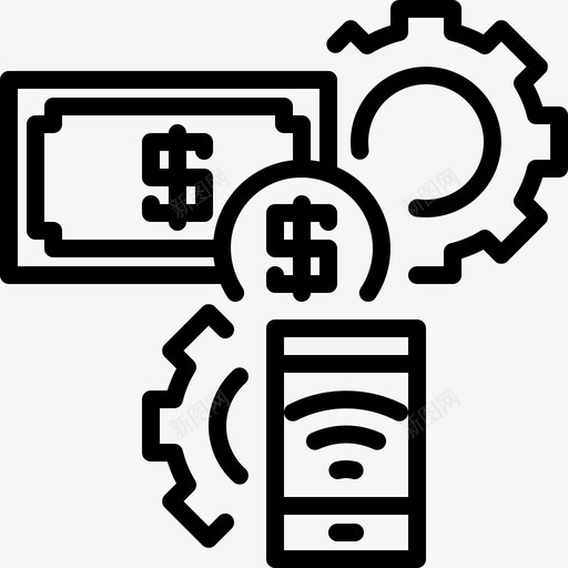 智能手机和美元钞票硬币工程图标svg_新图网 https://ixintu.com 工程 智能手机和美元钞票 物联网 硬币 齿轮