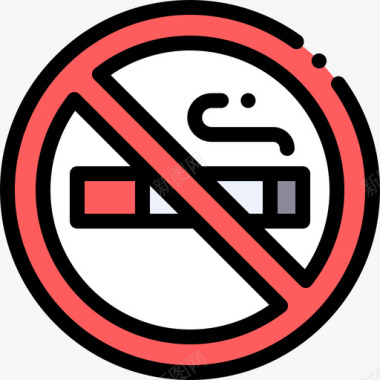 禁止吸烟公共标志6线性颜色图标图标