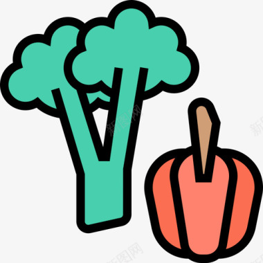 蔬菜烧烤和烧烤3线性颜色图标图标