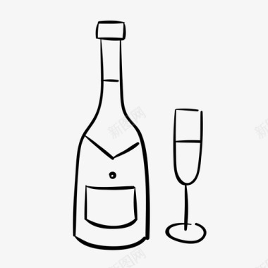香槟和玻璃杯庆祝饮料图标图标