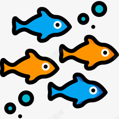鱼类海洋生物28种线形颜色图标图标