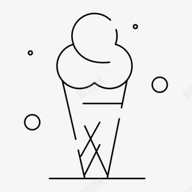 冰淇淋蛋卷冰淇淋春季季节薄虚线图标图标