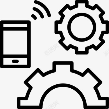 智能手机和齿轮工程工业图标图标