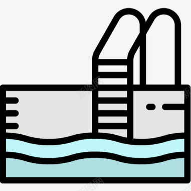 122号酒店游泳池线性颜色图标图标