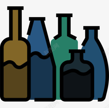瓶子厨房和炊具4线性颜色图标图标