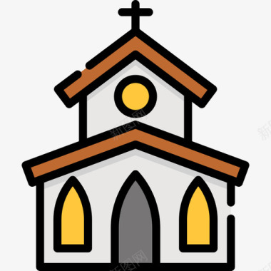 教堂感恩节29线性颜色图标图标