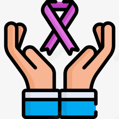 丝带世界癌症意识日第10天线性颜色图标图标