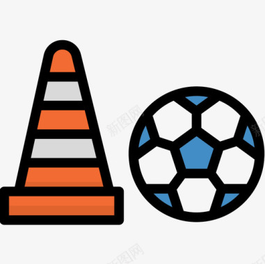 圆锥体足球11线性颜色图标图标