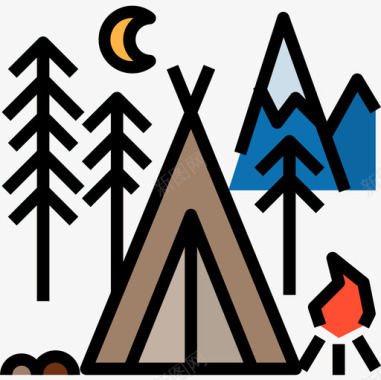 野营冒险38线性颜色图标图标