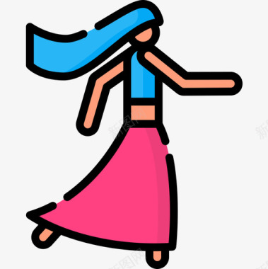 舞者印度共和国第二天线性颜色图标图标