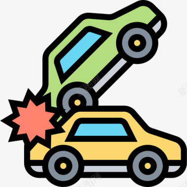 汽车碰撞汽车运动4线性颜色图标图标