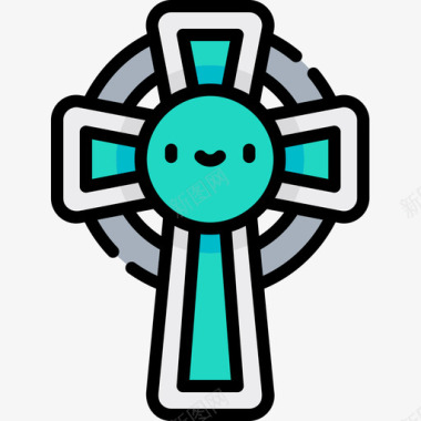 十字架圣帕特里克第七天直线颜色图标图标