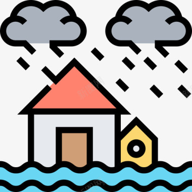 洪水保险32线性颜色图标图标