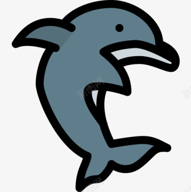 海豚动物43线性颜色图标图标