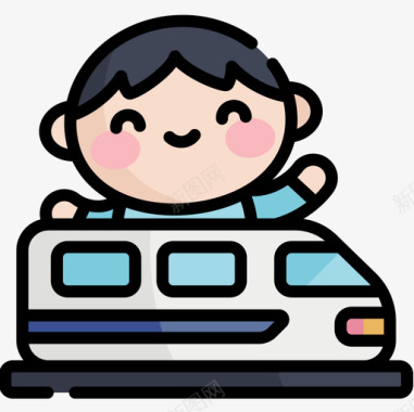 火车旅行的人3线颜色图标图标