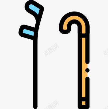 拐杖残疾人2线性颜色图标图标
