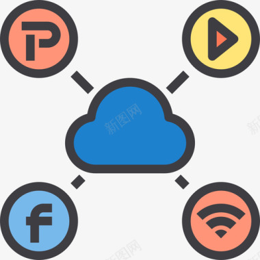 社交媒体社交网络20线性颜色图标图标