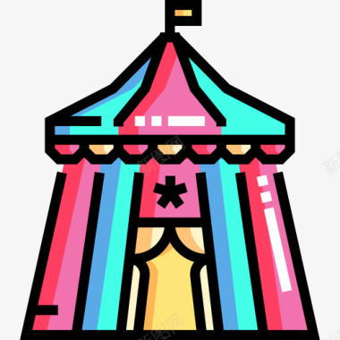 马戏团游乐园26线性颜色图标图标