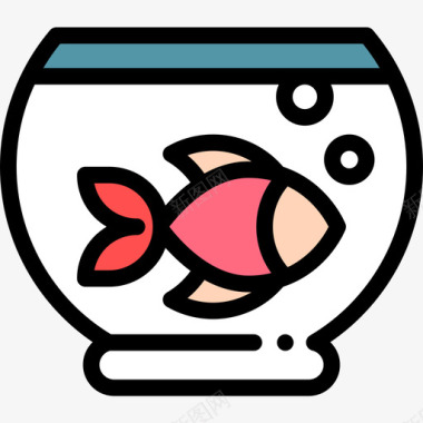 鱼缸家庭生活21线性颜色图标图标