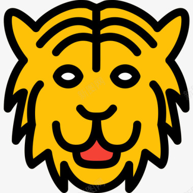老虎动物43线性颜色图标图标