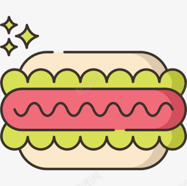 热狗食物饮料6线性颜色图标图标