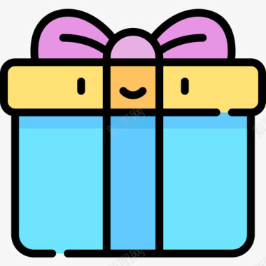 礼品盒幸福8线颜色图标图标
