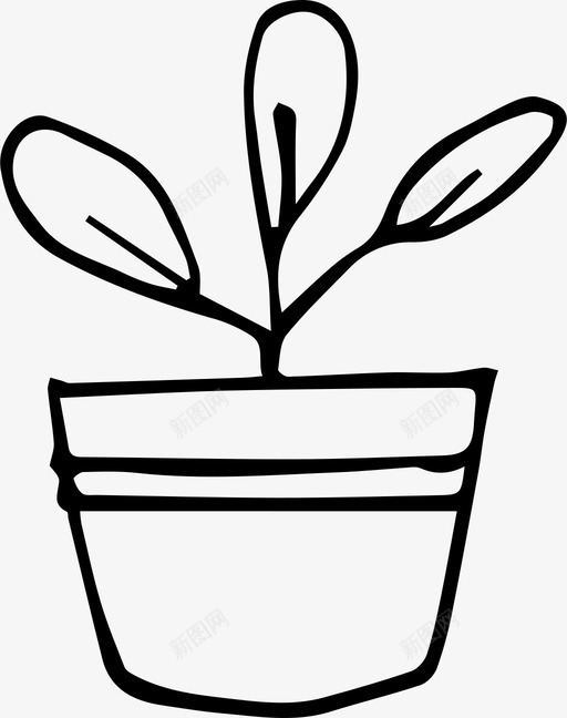 手绘植物花盆图标svg_新图网 https://ixintu.com 手绘 植物 花盆