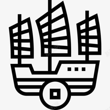 帆船农历新年27号直线型图标图标