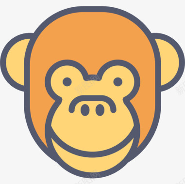 猴子动物45线性颜色图标图标